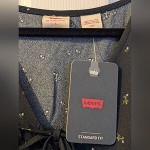 MWT Levi's Black Floral Dress. Size L Tie Detail Boho